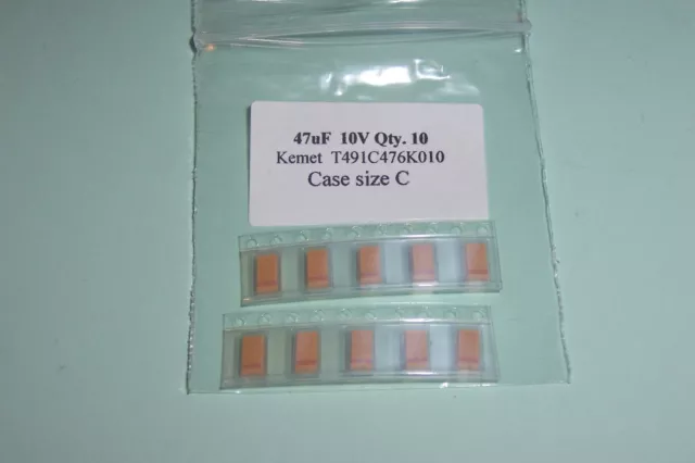 47uF 10V SMD SMT Tantalum Capacitors Case size C New Kemet parts Qty. 10