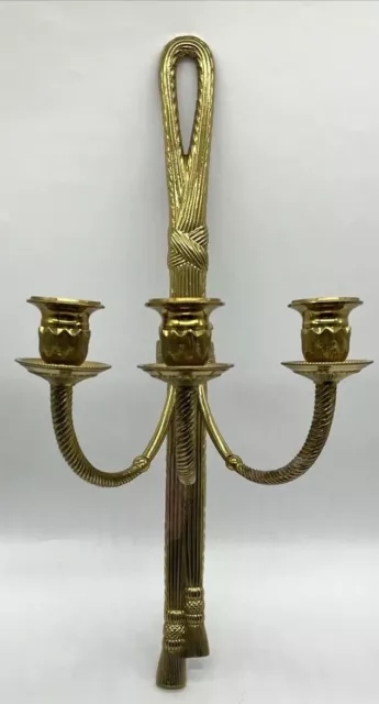 Vintage French Louis XVI Style Solid Brass Wall Candle Sconce Tassel Regency