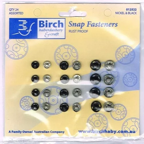 Snap Fasteners Nickel and Black Rust Proof Assorted QTY 24 Birch