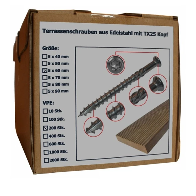 Viti Da Terrazzo In Acciaio Inox Torx - 5x40 Mm, Confezione Da 1000 Pezzi, Per Legno Duro - Foto 2