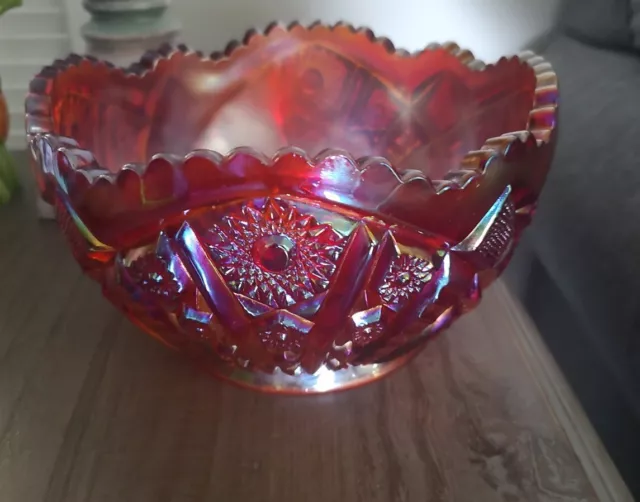 Vintage Indiana Glass Heirloom Sunset Red Carnival 8.5” Bowl