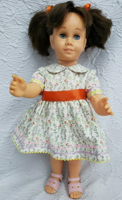 Vintage Brunette Pigtails CHATTY CATHY Doll 1961 Hard Face  MUTE Custom Dress