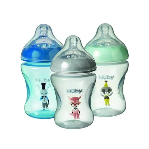 Nuby Lot de 3 biberons anti-coliques - Tétines à débit lent - 240 ml - Avec t...