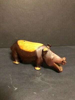 Old Hand Carved African Folk Tribal Art Hippo Hippopotamus Sculpture Figure 7"!
