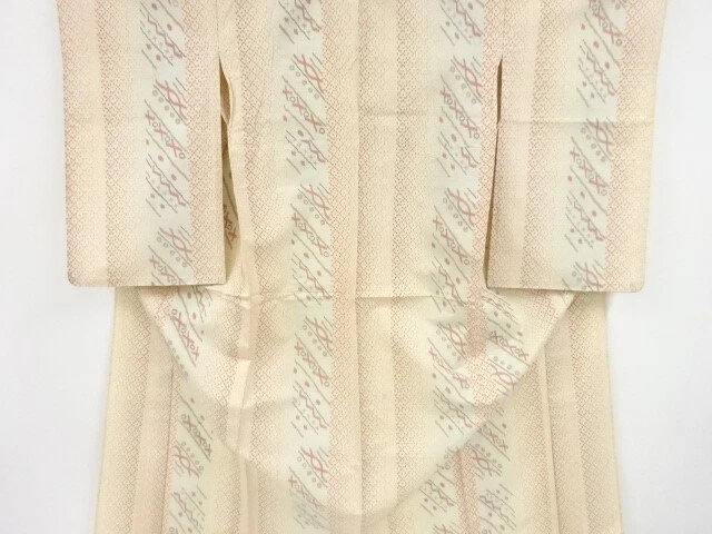 38733# Japanese Kimono / Antique Hitoe Kimono / Mesien / Woven Stripe & Geom