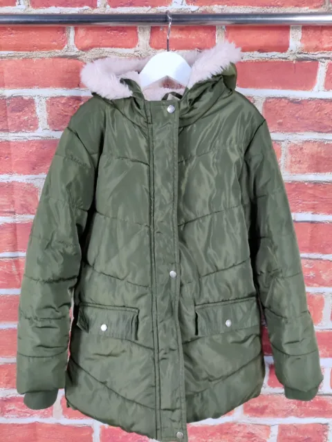 Girls Sinsay Fox & Bunny Green Padded Coat Jacket Age 7-8 Years Fur Trim 128Cm