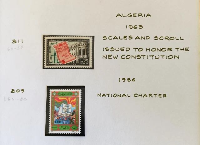 Algerien, 1963/86, 0,25 Fr + 4 Fr, Scales and scroll, National Charter