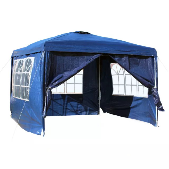 3x3m Pavillon blau abnehmbare Seitenteile Garten Party Festzelt Bierzelt Camping