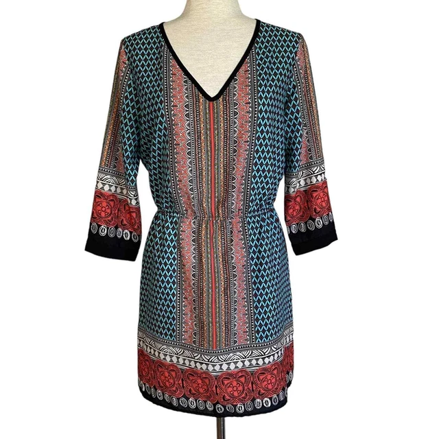 GLAM Moroccan Geometric Tribal Print Sheath Dress Size Small Lightweight Summer