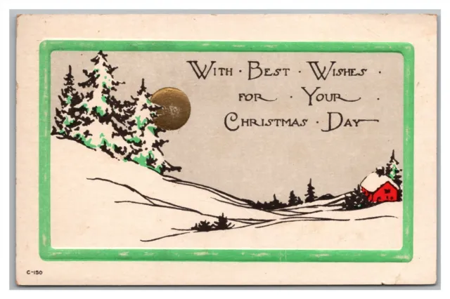 Postcard Best Wishes For Christmas Day Scene Arts & Crafts c1916 M23