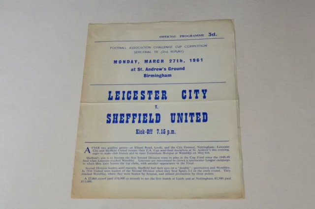 1961 FA Cup Semi-Final 2nd Replay Leicester C v Sheffield Utd (PROGRAMME)