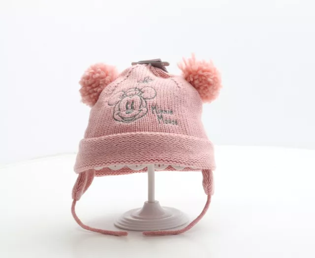 Matalan Girls Pink Acrylic Bobble Hat One Size - Minnie Mouse