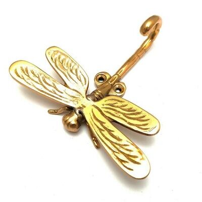 2 x Dragonfly Hooks Gold Animal Brass Towel Hook Antique Brass Vintage Retro