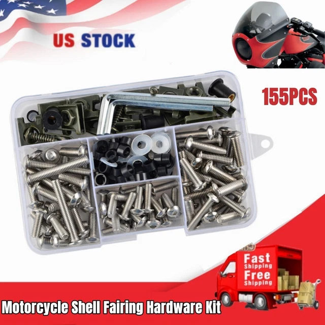 155x Universal Motorcycle Bikes Shell Fairing Bolt Plate Screws Nut Thread M5 M6