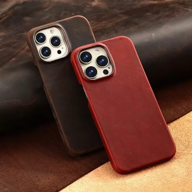 Genuine PULL-UP Leather Case for iPhone 15 Pro Max 14 Vintage Crazy Horse Cover