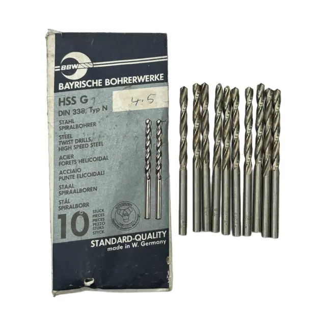 10 Bbw 4.5mm Hss-G Metal Taladro Brocas. Acero, Alloys & Pvc. Hecho en Alemania