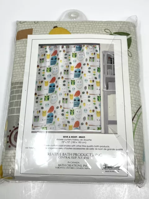 Creative Bath Give a Hoot Owl Fabric Shower Curtain 72"×72" New 3