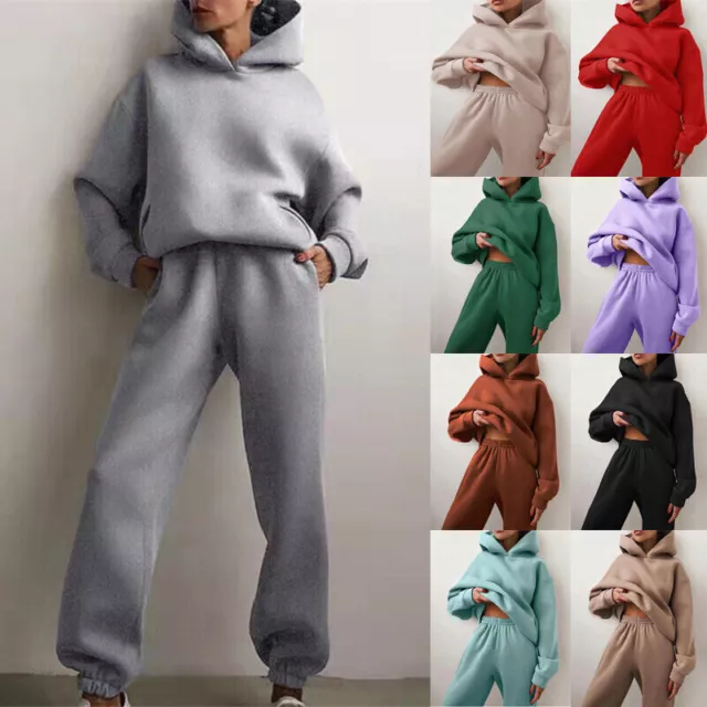 Donna 2 Pezzi Set Tuta da Ginnastica Felpe Solido da Corsa Lounge Abbigliamento