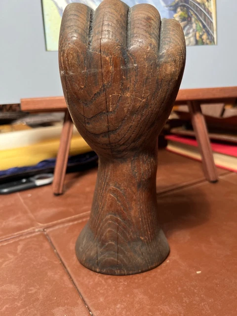 Antique Carved Wooden Clinched Fist “Power” Oak Architectural Salvage Hand 10” ! 3