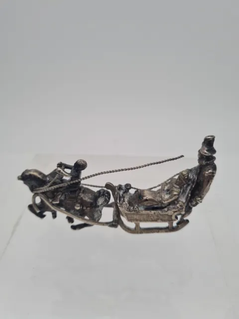 Silver Sleigh Horse Boy, Lady & Gentleman Miniature Figure c19th C