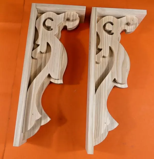 4 Wood Corbels Support Mantle Shelf Brackets Large Unfinished 17" X 6 3/4" Wall 2