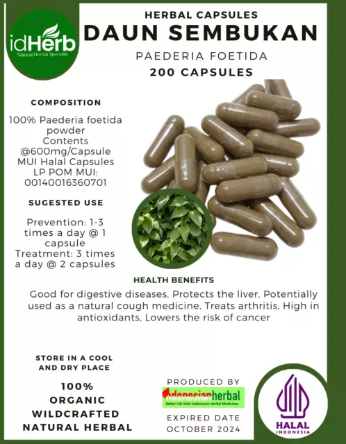 [idHerb] CAPSULES SEMBUKAN LEAVES PAEDERIA FOETIDA NATURAL ORGANIC HERBAL HERBS