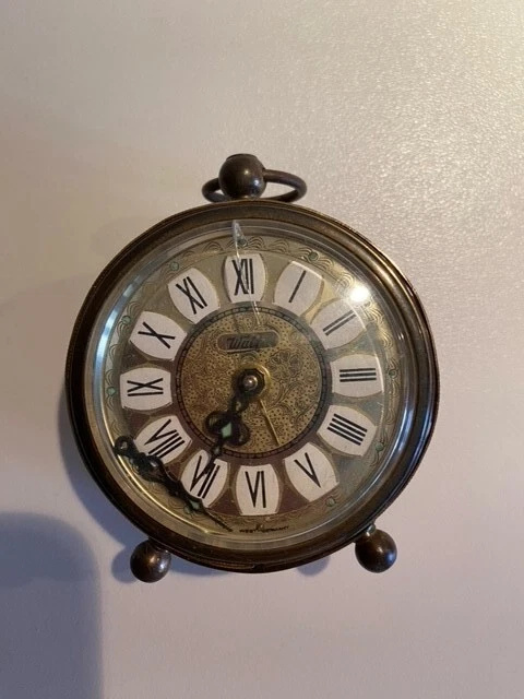Sveglia WALT Orologio da Tavolo Vintage Ottone Filigrana Non Funzionante Germany