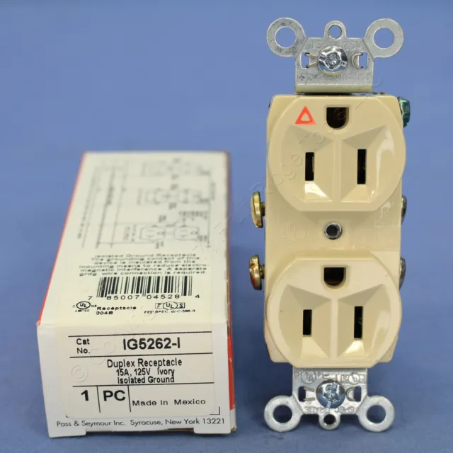 P&S Ivory Isolated Ground Duplex Outlet Receptacle NEMA 5-15R 15A 125V IG5262-I