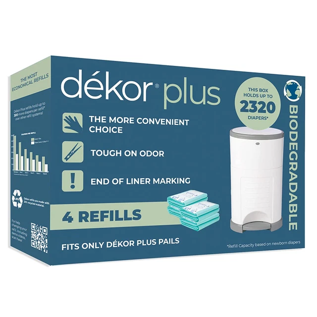 Diaper Dekor plus Diaper Pail Liner Refills Biodegradable, 4 Pack