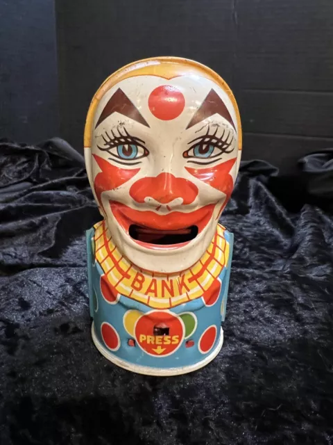 Vintage J. Chein & Co. Tin Litho Clown Mechanical Coin Bank GREAT CONDITION!!