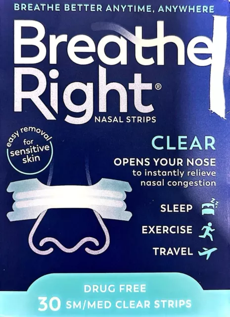 Breathe Right Nasal 30 SM/MED CLEAR STRIPS*Exp:07/28*FREE SHIPPING*