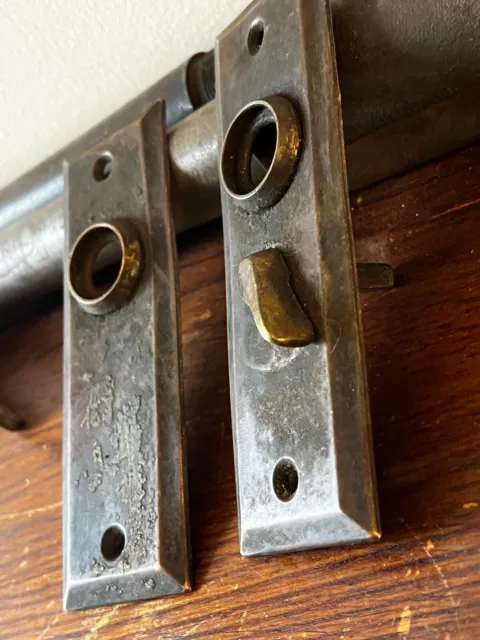 Antique Vintage Small Brass Thumb Turn Door Knob Lock Key Hole Plates
