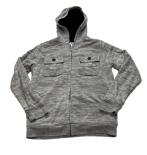 HELIX HOODIE BOYS Medium Gray Black Faux Fur Lined Full Zip Jacket 20.24 PicClick