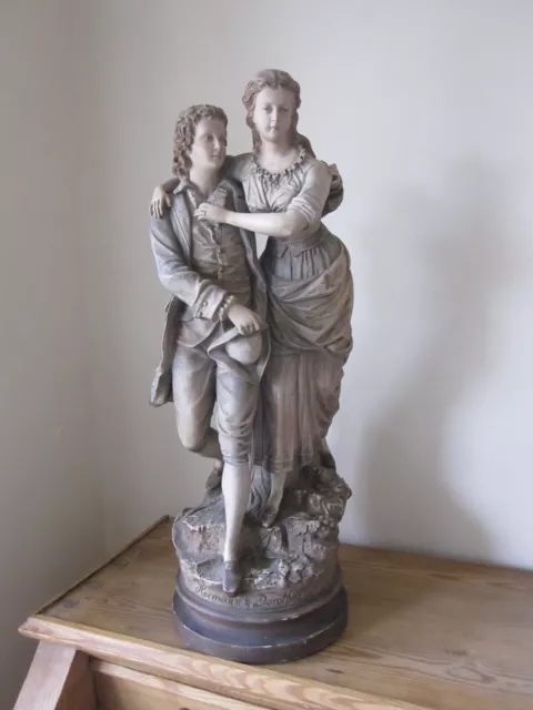 Hermann und Dorothea Skulptur Figur Goethe Reps und Trinte Magdeburg um 1900