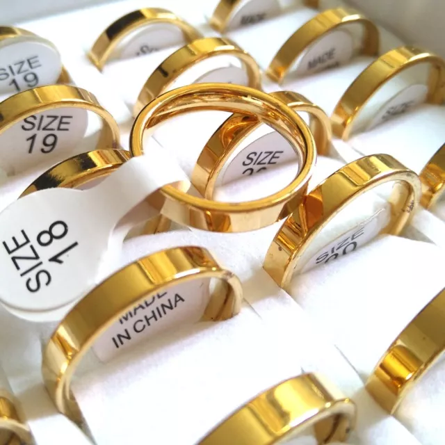 50pcs Gold Stainless Steel Band Ring 4MM Men Women Comfort-fit Wedding Jewelry