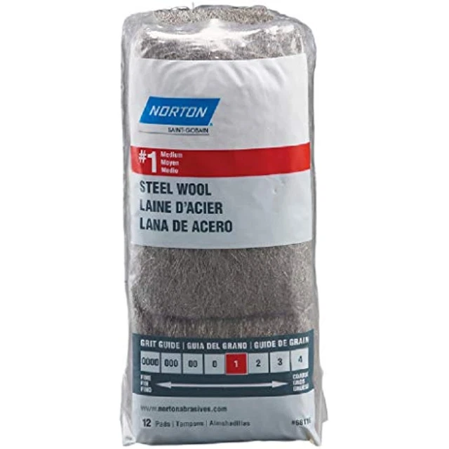 Norton 68116 #1 Medium Grit Steel Wool 12 Count