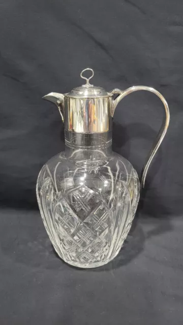 Antique 1910 Henry Wigfull English Sterling & Cut Glass Pitcher Claret Jug