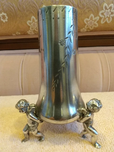Victorian Silver Plate Figural Bud Vase With Three Cherub "HIGHLY DESIRABLE"