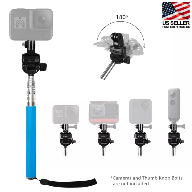 Blue Selfie stick for all of Gopro Hero 8, Max, 7, 6, Gopro9 Insta360 invisible