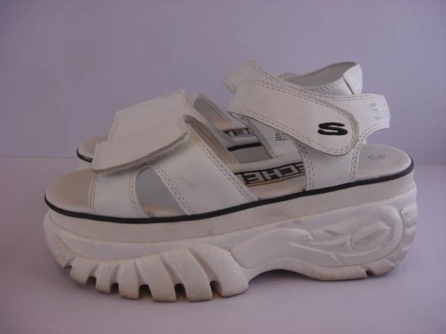 Vtg Y2K 1990s Skechers Platform Sandals White Leather Women's 7 M Chunky Jammers