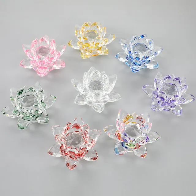 80mm Quartz Crystal Lotus Flower Crafts Glass Paperweight Fengshui Orname Jt*e*