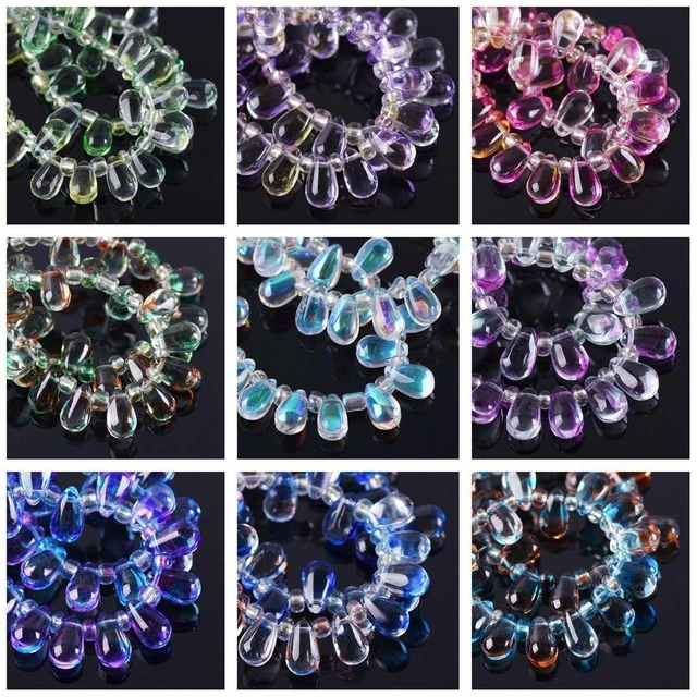 20 Stück 6x12mm Oben Gebohrt Bunt Kristall Glas Tropfen Anhänger Lose Perlen