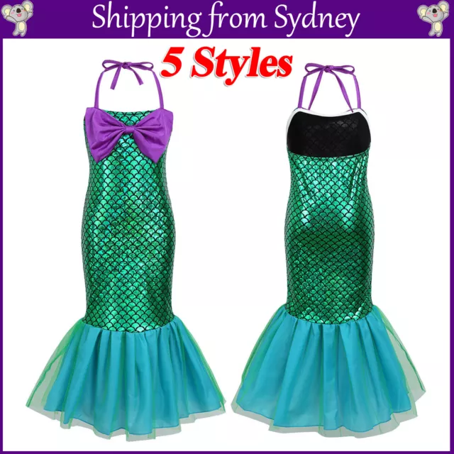 Kids Ariel Little Mermaid Set Girl Princess Dress Bowknot Party Cosplay Costume