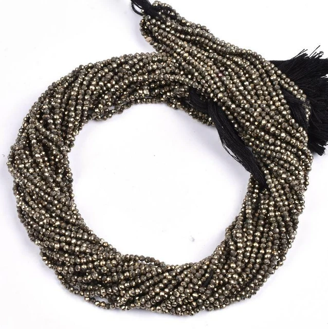 AAA Naturel Facettes Doré Pyrite Gemme Rondelle Perles 13 " Brin 2mm-3mm