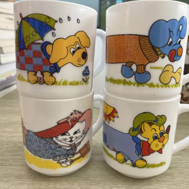 Lot De 4 Tasses Mugs Arcopal | Haribo Vintage | Chien Chat Long | Bon Etat