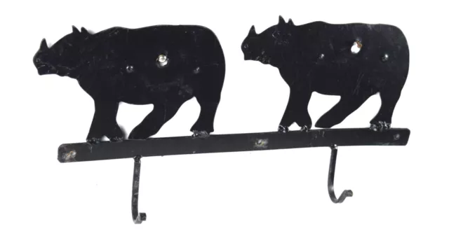 Animal Collection Retro Iron Rhino Figurative Two Key Coat Hooks Hanger i75-181 2