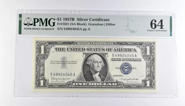 $1 1957-B Silver Certificate 64 Choice Uncirculated Fr# 1621 PMG Graded *401
