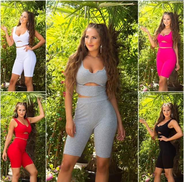Koucla Donna 2-teilig Jogging Fittnes Sport Set Top + Corti Leggings Con Cutout