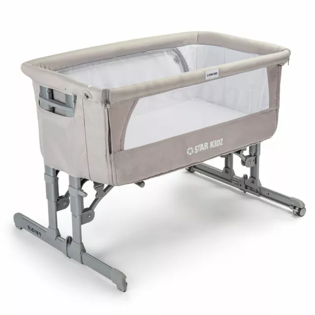 Star Kidz Vicino Deluxe Baby Bedside Bassinet Cot - Silver Cloud 2