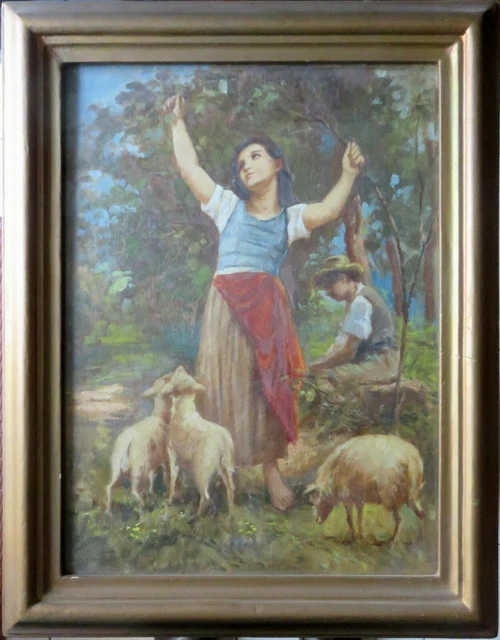 101234 Due pastorelli. Un quadro ad olio su tela del primo Novecento